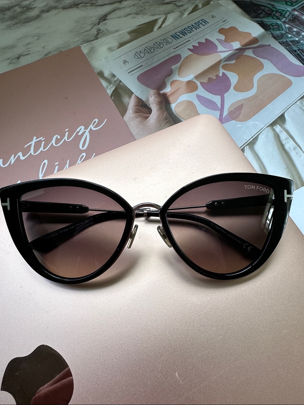 Tom Ford Black Cat-Eye Sunglasses with Smoke Gradient Lenses